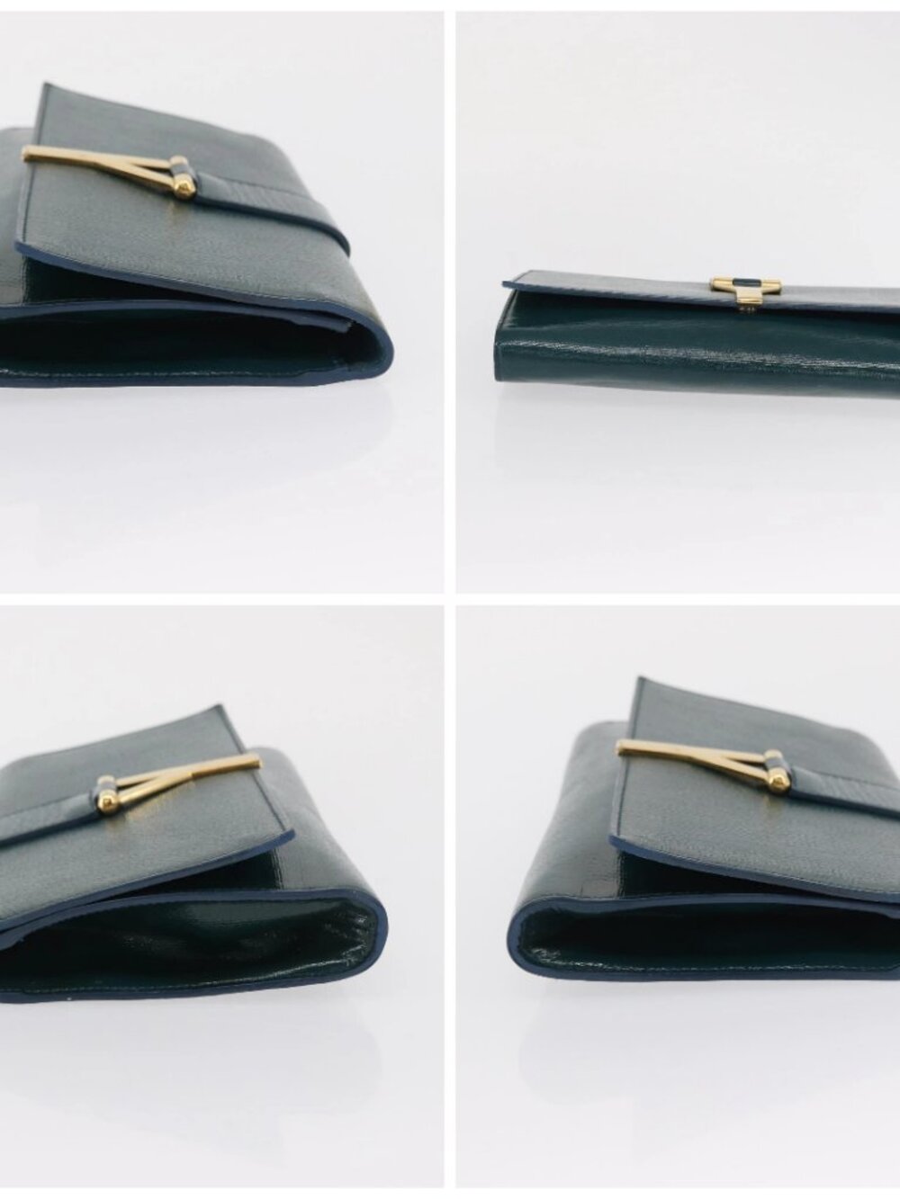 SAINT LAURENT Y Line Clutch Bag Patent leather Green Gold Auth 163062 - Picture 16 of 16